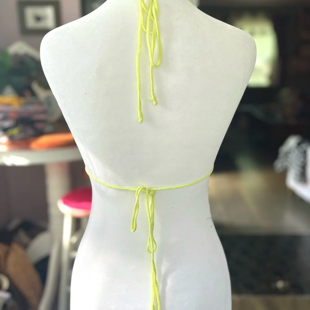 Pink and Green Crochet Bikini Top with Halter Ties - Picture 3 of 4